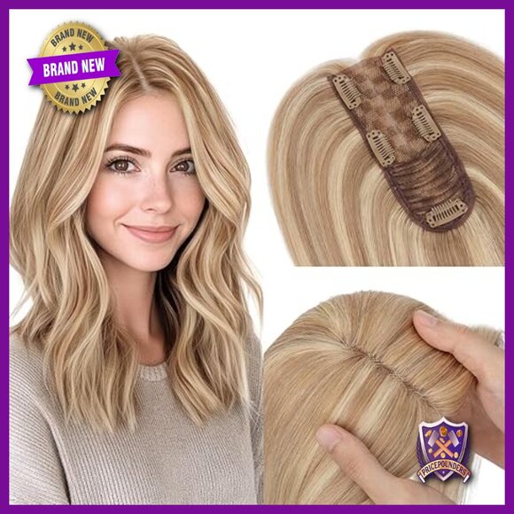 Human Hair Topper 14 Inch Silk Base 2.25x6 Inches Lightweight Hairpiece main image 5